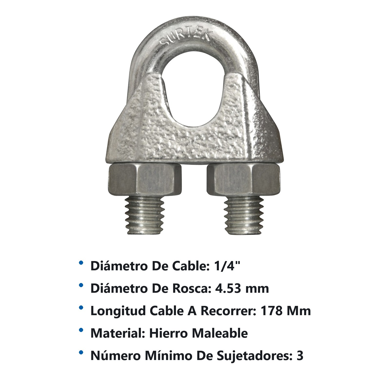 Perro de hierro maleable para cable de acero tipo alemán 1/4" Surtek - Imagen 3
