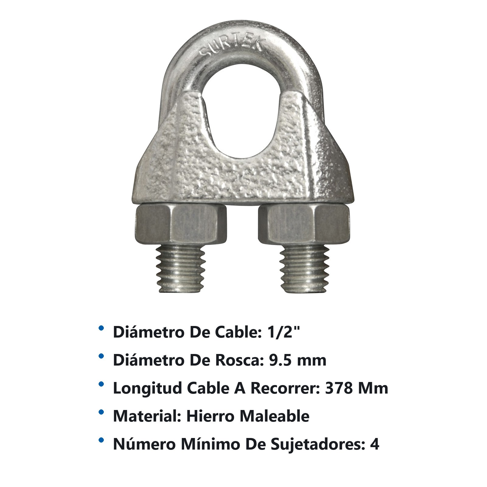Perro de hierro maleable para cable de acero tipo alemán 1/2" Surtek - Imagen 3