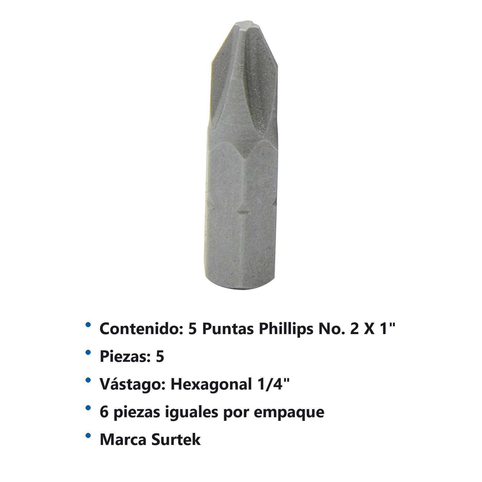 Punta phillips hexágono de 1/4", #2 x 1" Surtek - Imagen 3