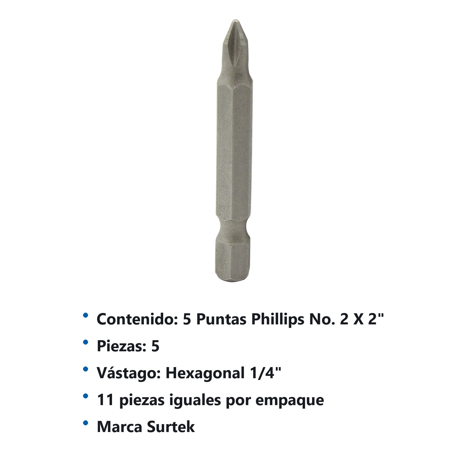 Punta phillips hexágono de 1/4", #2 x 2" Surtek - Imagen 3