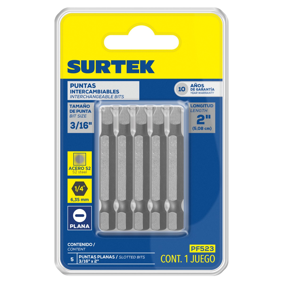 Punta plana para destornillador hexágono de 1/4", 3/16" x 2" Surtek - Imagen 2