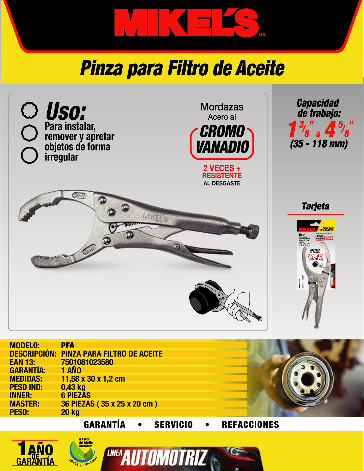 MIKELS PFA Pinza de presión para filtro de aceite - Imagen 2