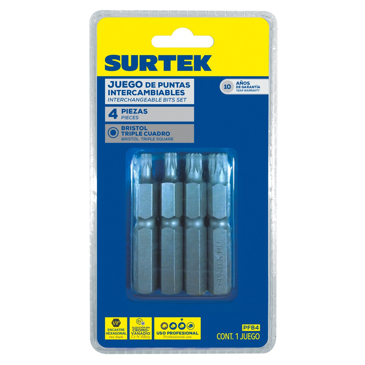 Juego de puntas bristol hexágono de 1/4", 4 piezas Surtek - Imagen 2