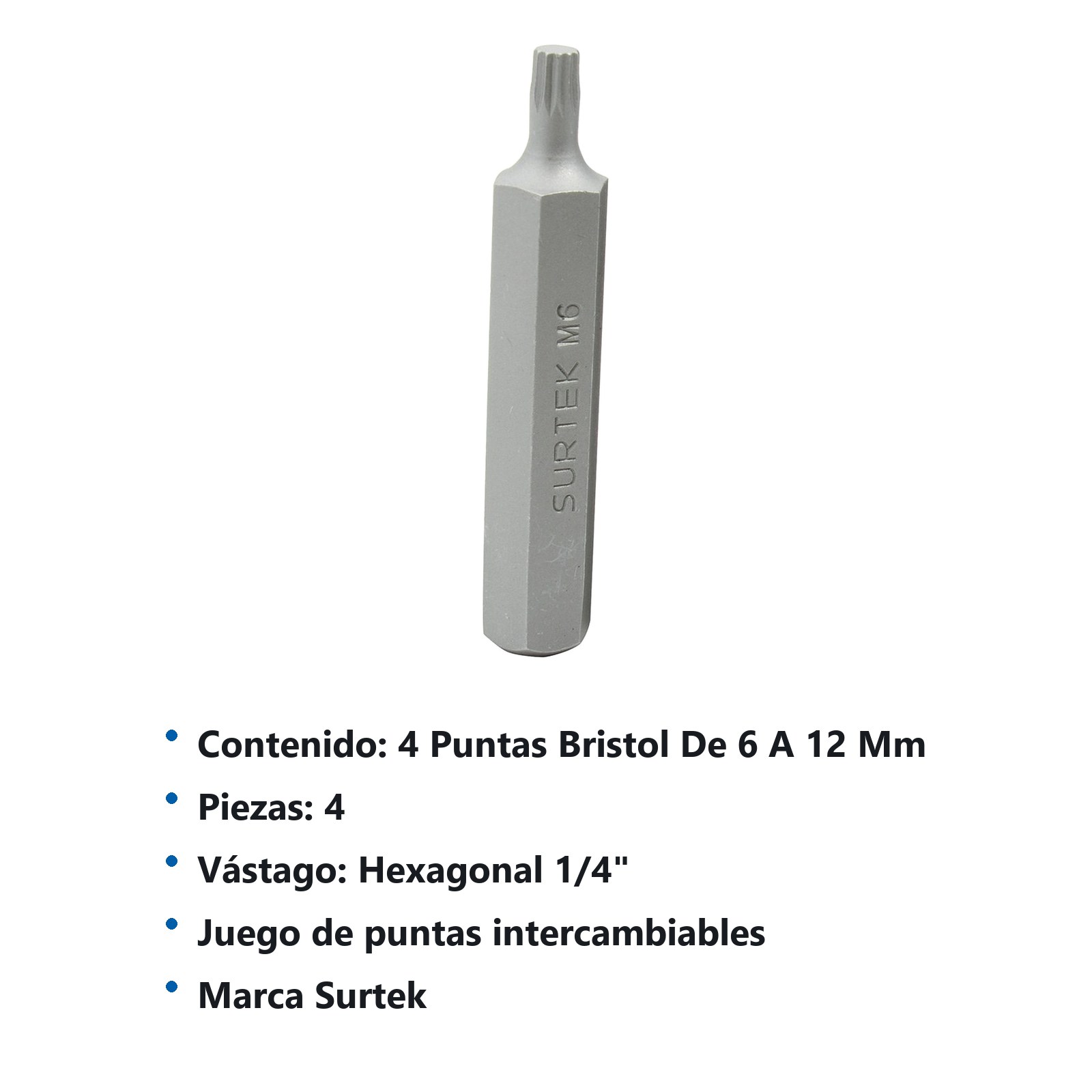 Juego de puntas bristol hexágono de 1/4", 4 piezas Surtek - Imagen 3