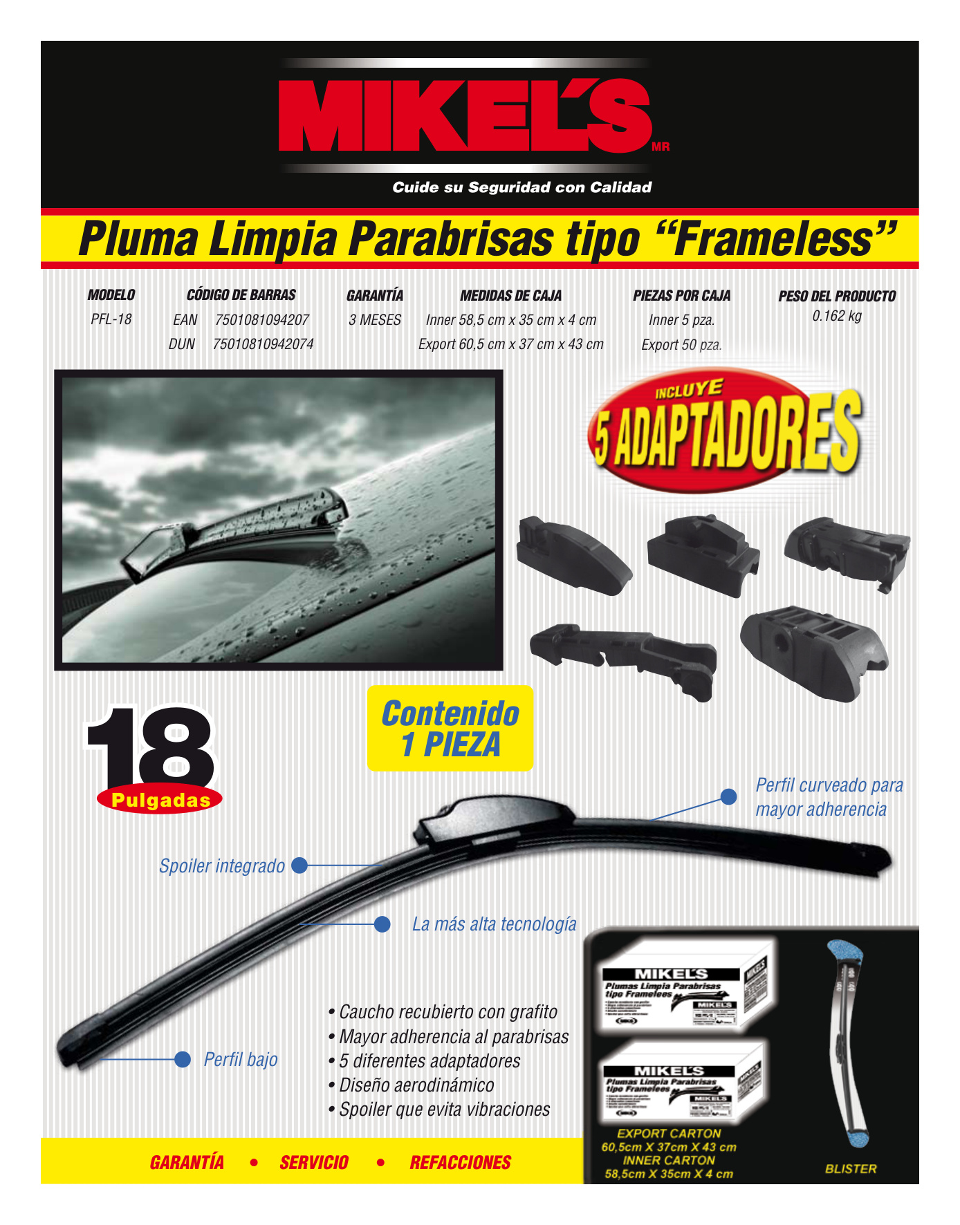 MIKELS PFL-18 Limpiaparabrisas tipo frameless 18” (Individual) - Imagen 4
