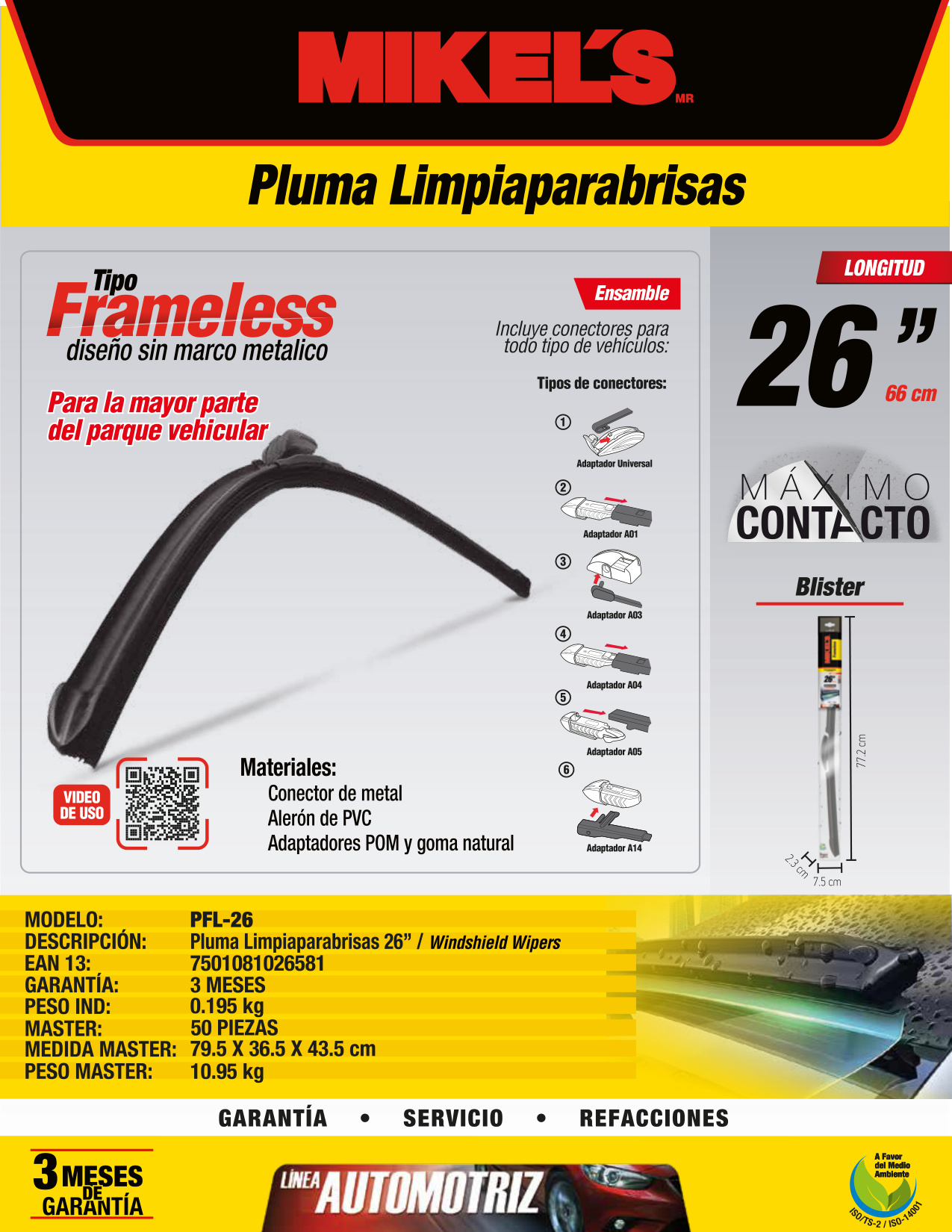 MIKELS PFL-26 Limpiaparabrisas tipo frameless 26” (Individual) - Imagen 2