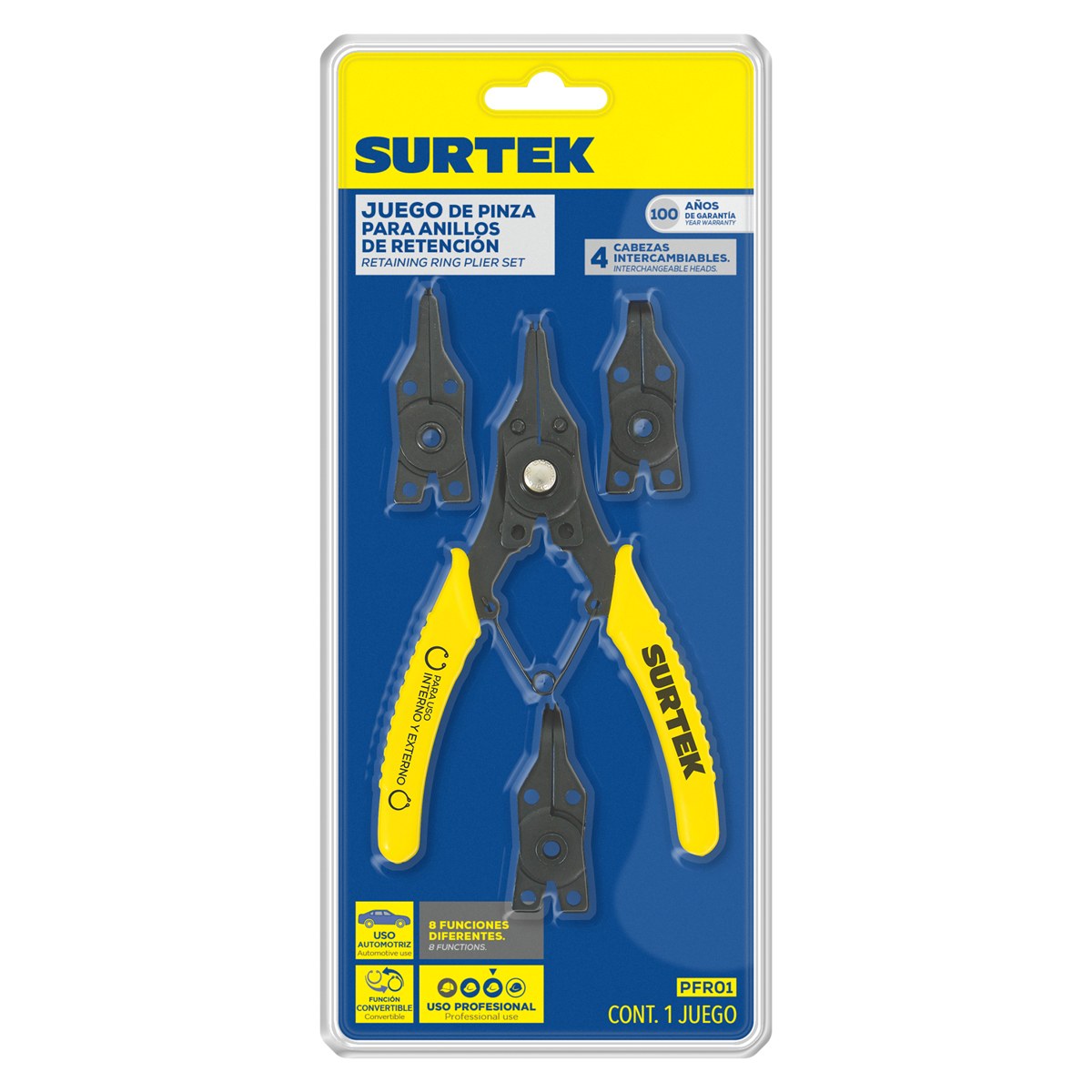 Pinza para anillos de retención con cabeza intercambiable, 5 piezas Surtek - Imagen 2