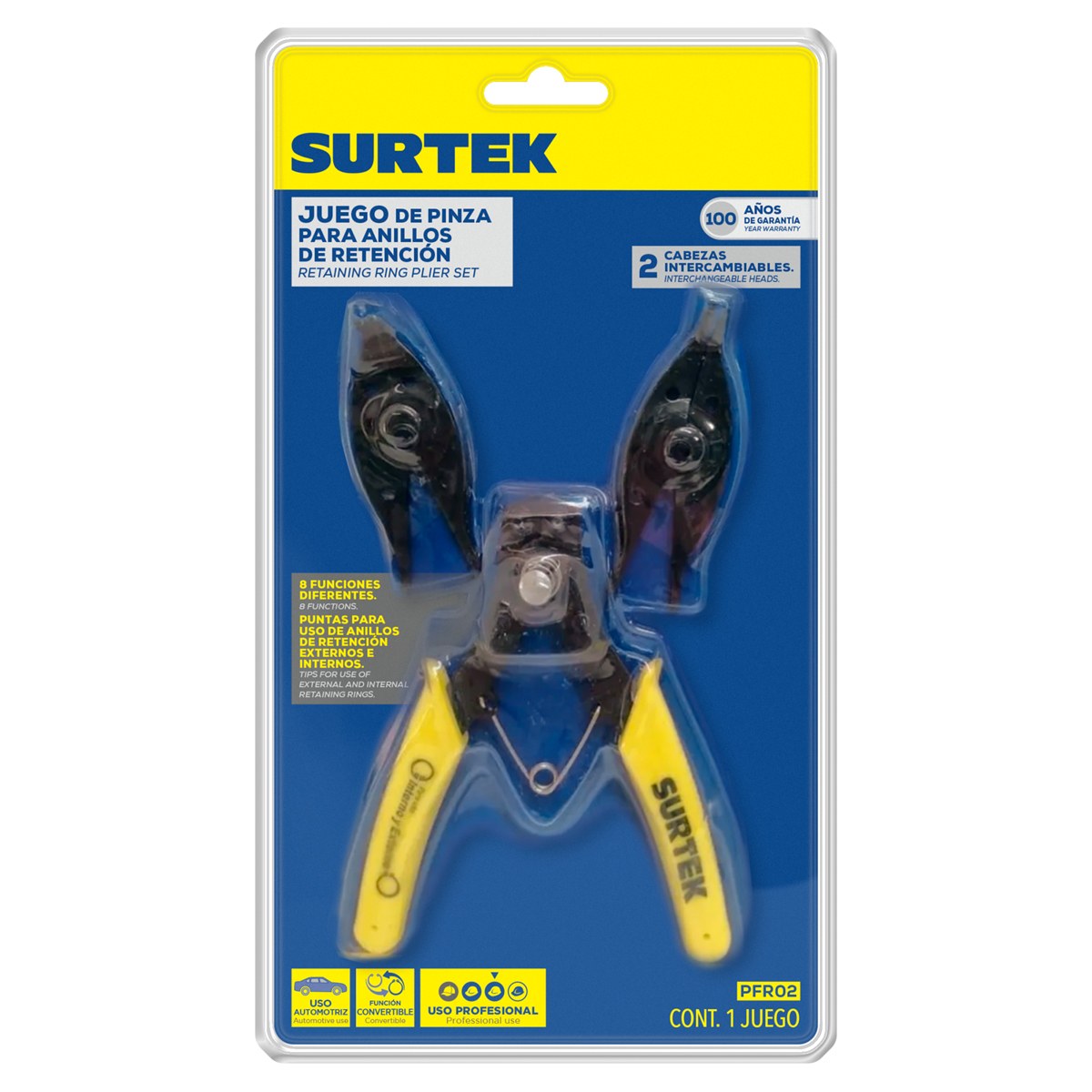 Pinza para anillos de retención con cabeza intercambiable, 3 piezas Surtek - Imagen 2