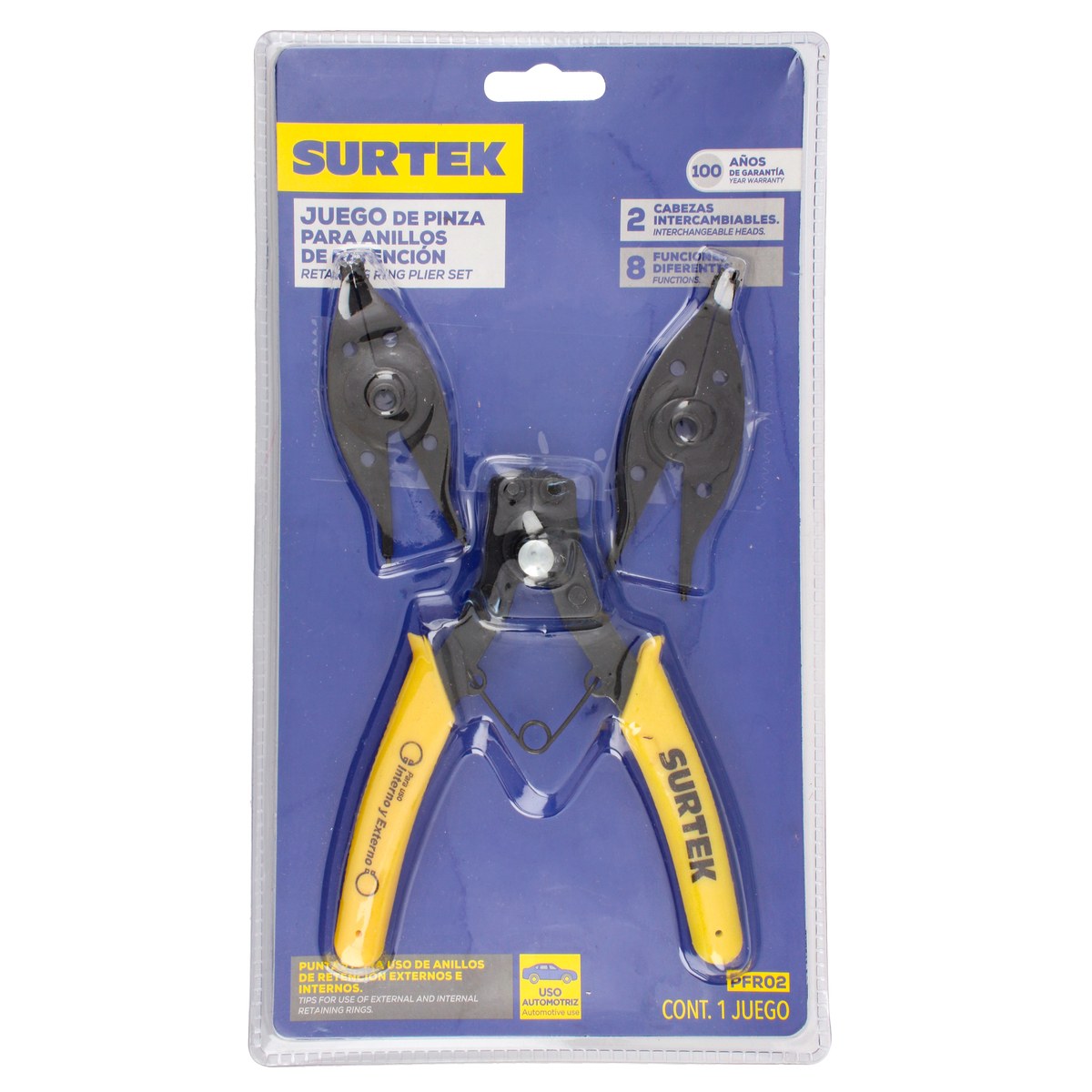 Pinza para anillos de retención con cabeza intercambiable, 3 piezas Surtek - Imagen 3
