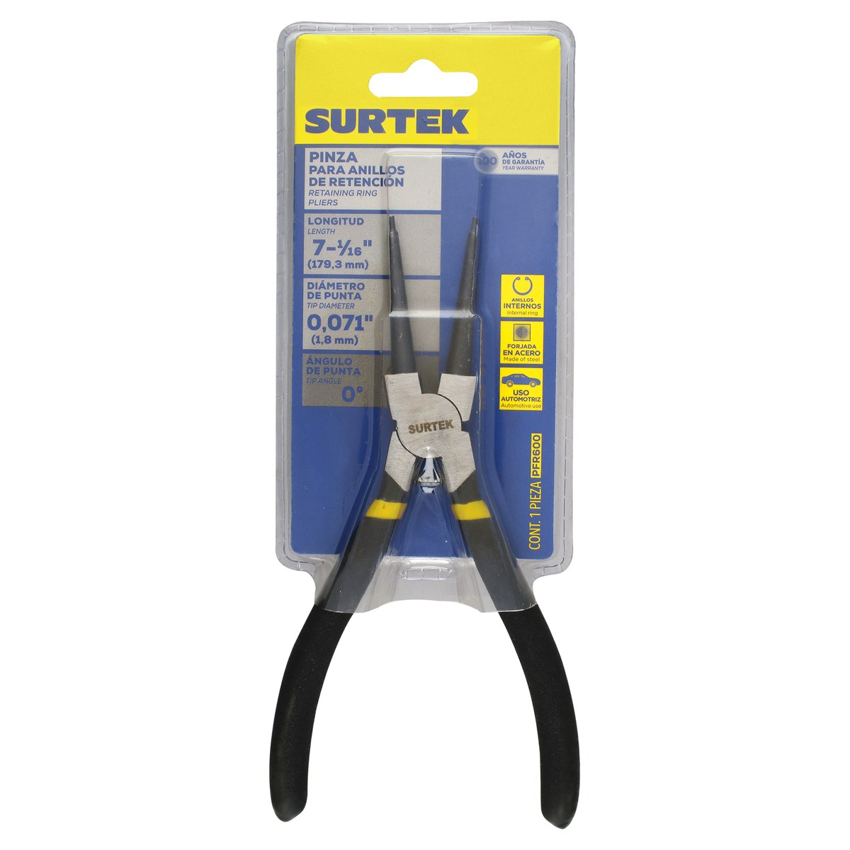 Pinza para anillos de retención fijas con mango tipo interno 1.8 mm ángulo de 0° Surtek - Imagen 2