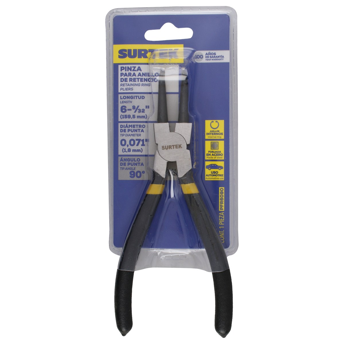 Pinza para anillos de retención fijas interno 1.8 mm ángulo de 90° doble mango de vinil Surtek - Imagen 2