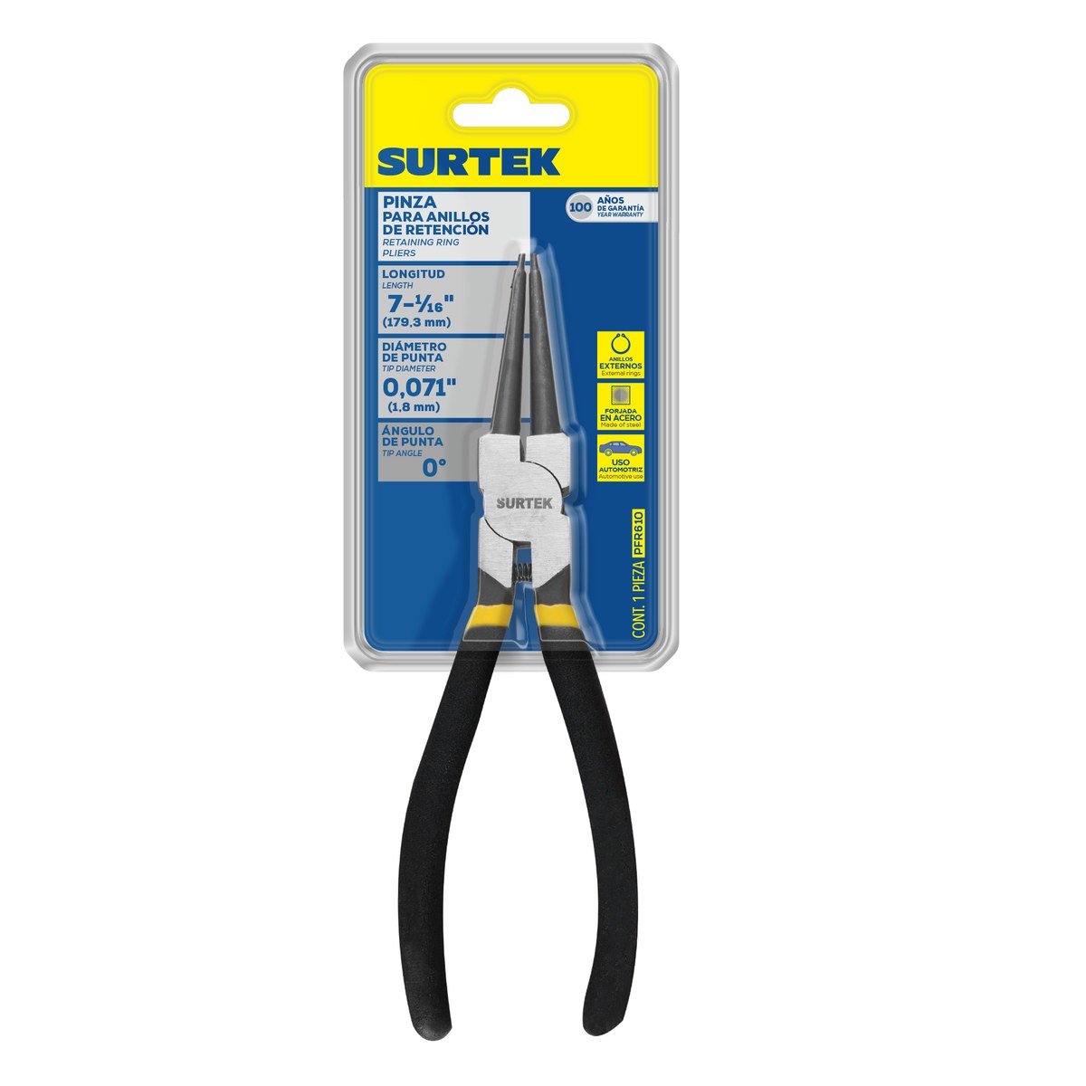 Pinza para anillos de retención fijas externo 1.8 mm ángulo de 0° doble mango de vinil Surtek - Imagen 2