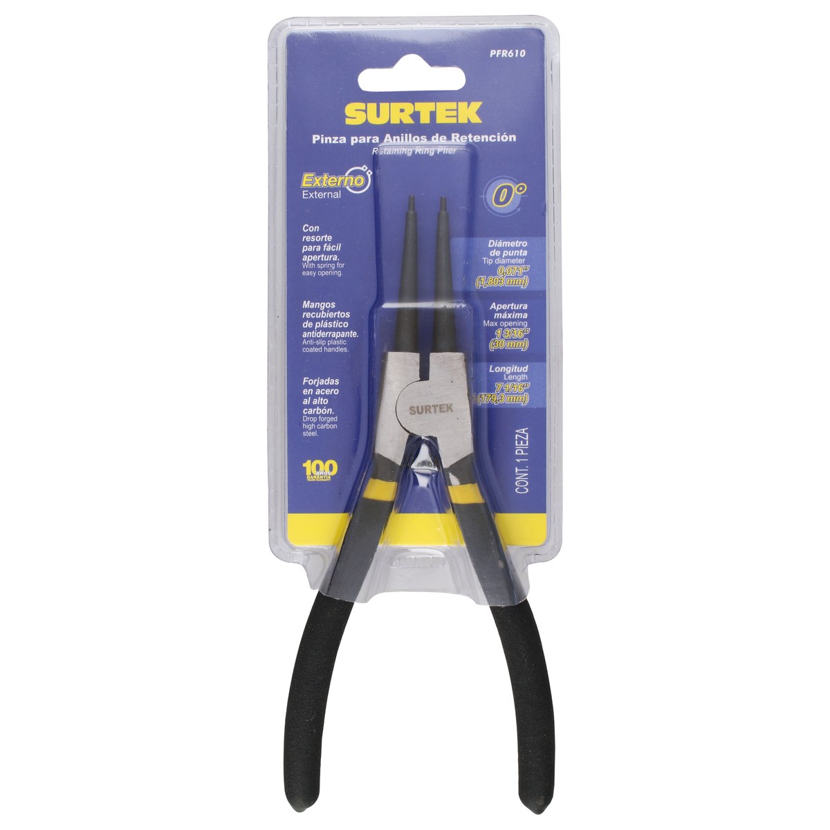 Pinza para anillos de retención fijas externo 1.8 mm ángulo de 0° doble mango de vinil Surtek - Imagen 3