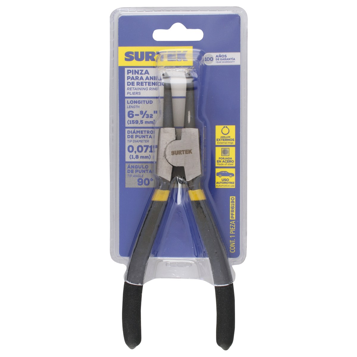 Pinza para anillos de retención fijas externo 1.8 mm ángulo de 90° doble mango de vinil Surtek - Imagen 2