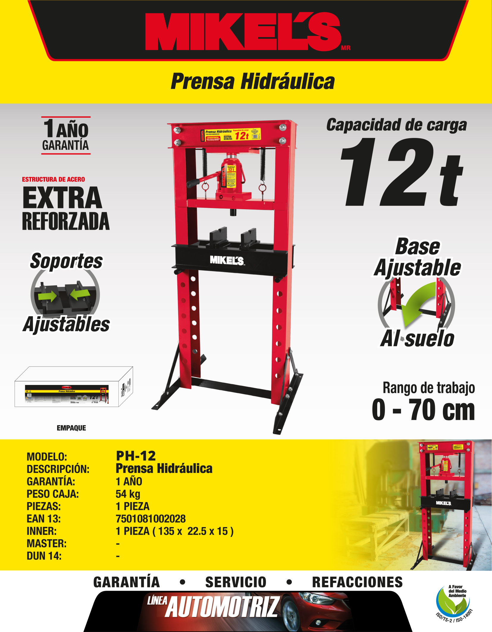 MIKELS PH-12 Prensa hidráulica con gato hidráulico (12 ton) - Imagen 4