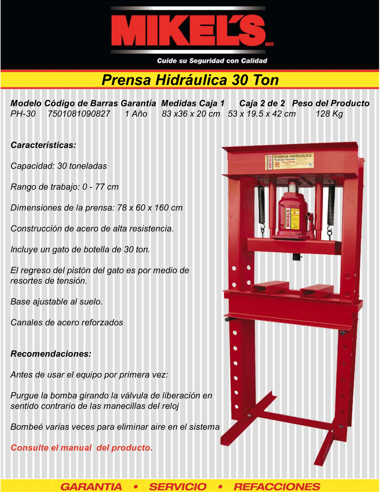 MIKELS PH-30 Prensa hidráulica con gato hidráulico (30 ton) - Imagen 4