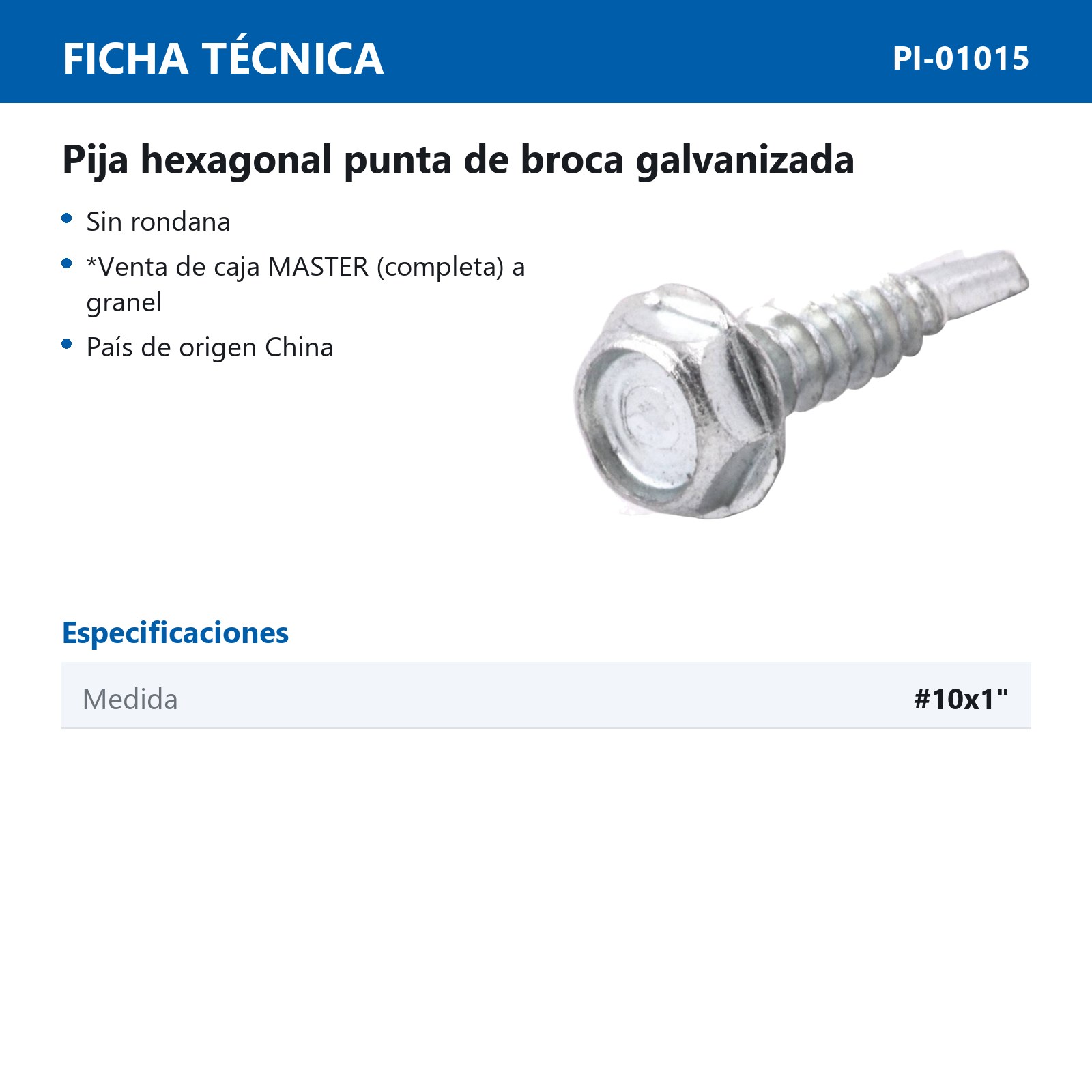 PIJA PUNTA D/BROCA GALV. #10x1" (Precio x Caja - caja c/400 piezas) - Imagen 2