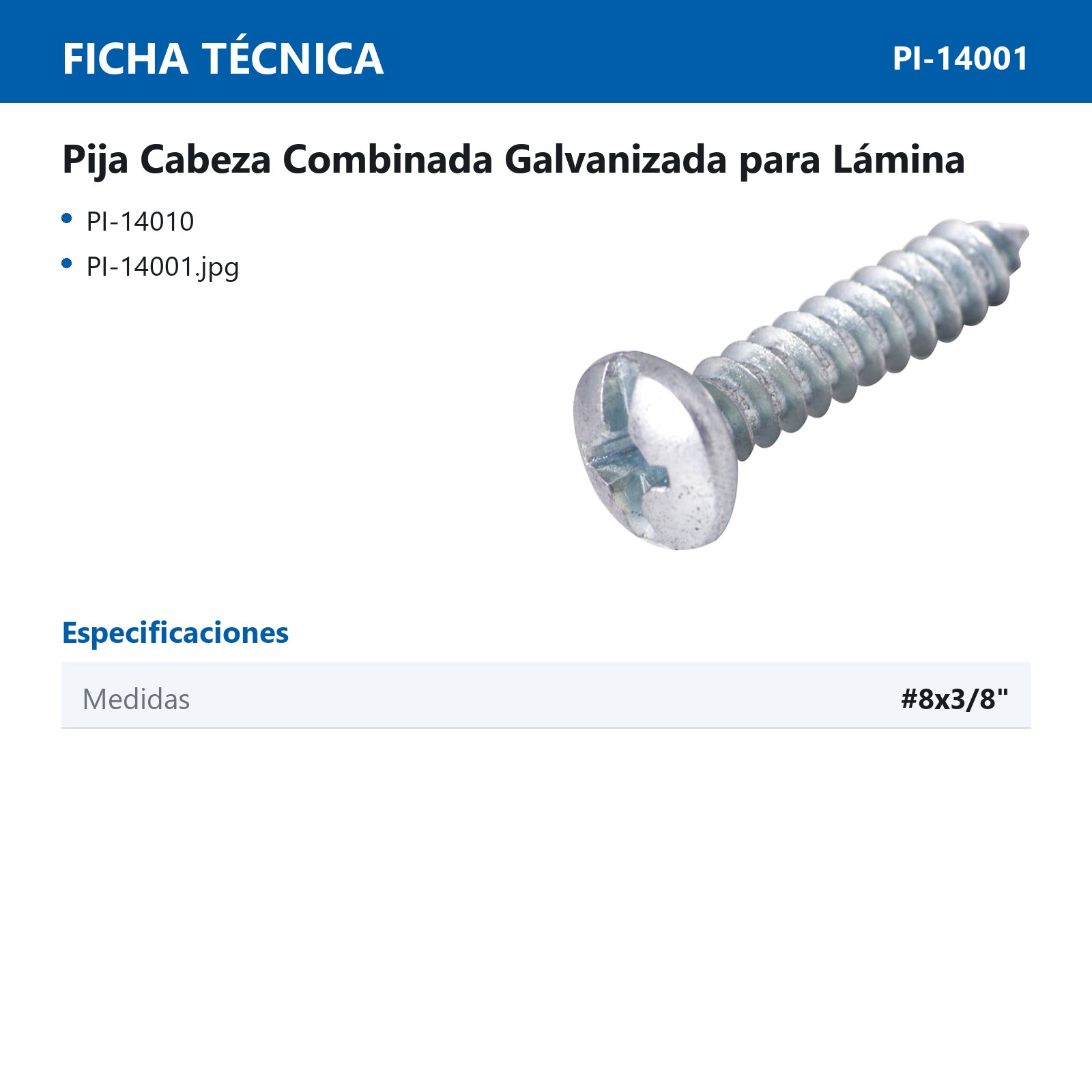 PIJA PARA LÁMINA GALV. #8x3/8 (Precio x Caja - caja c/1000 piezas) - Imagen 2