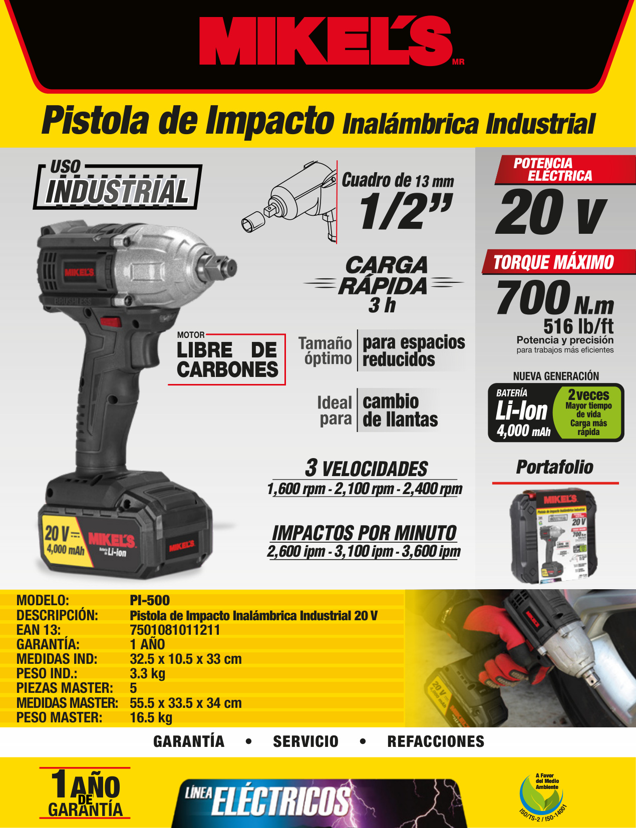 MIKELS PI-500 Pistola de impacto Industrial (20 v) - Imagen 4