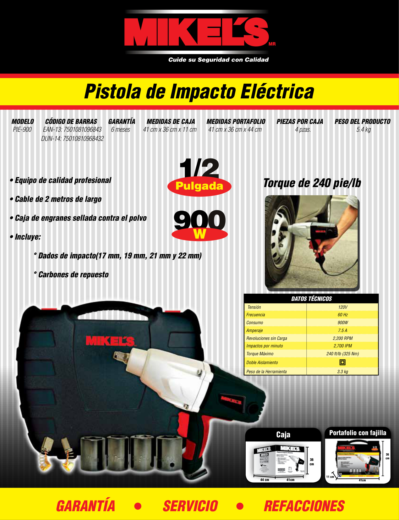 MIKELS PIE-900 Pistola de impacto eléctrica (700 lb/ft) con 4 dados - Imagen 4