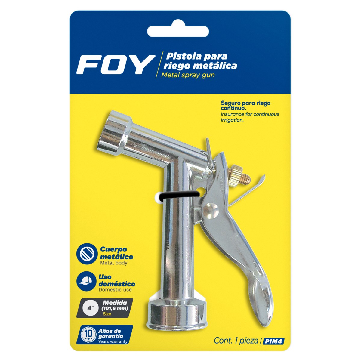 Pistola para riego metálica 3/4" GHT, 4" Foy - Imagen 2