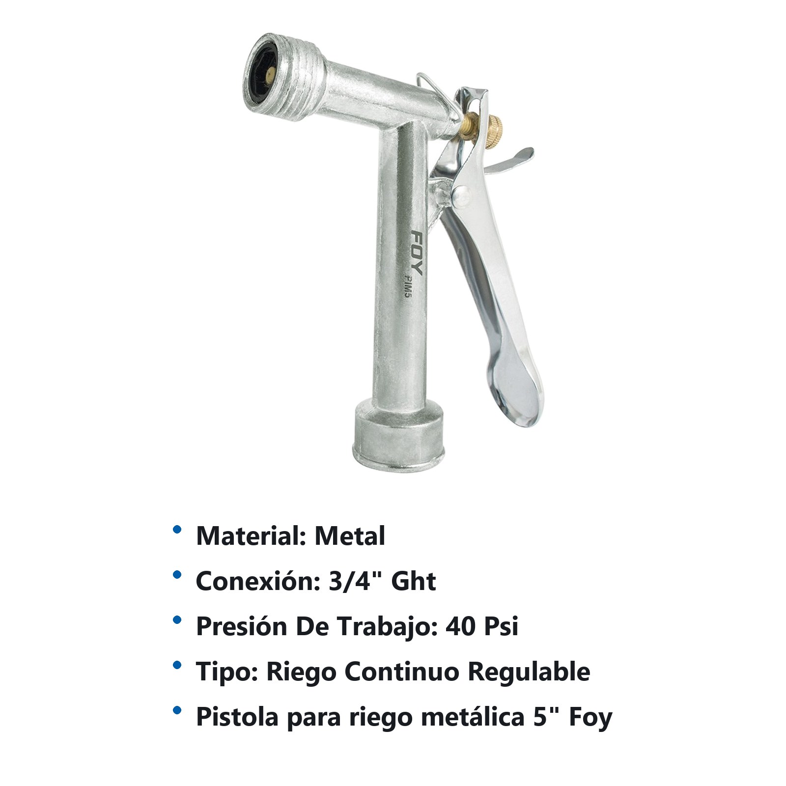 Pistola para riego metálica 3/4" GHT, 5" Foy - Imagen 3