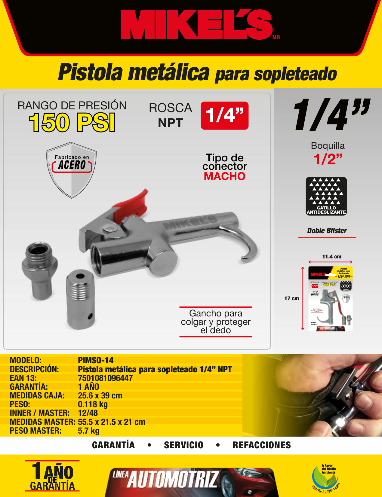 MIKELS PIMSO-14 Pistola metálica para sopleteado (1/4 NPT) - Imagen 4