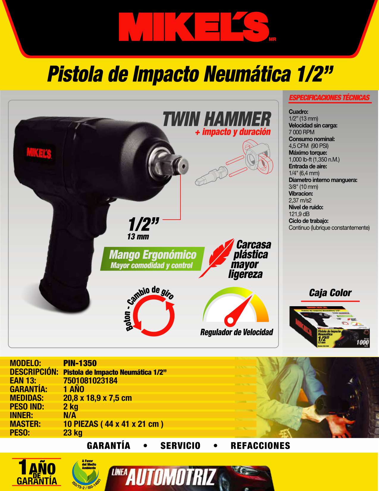 MIKELS PIN-1350 Pistola de impacto neúmatica (1/2", 1000 lb/ft) - Imagen 4