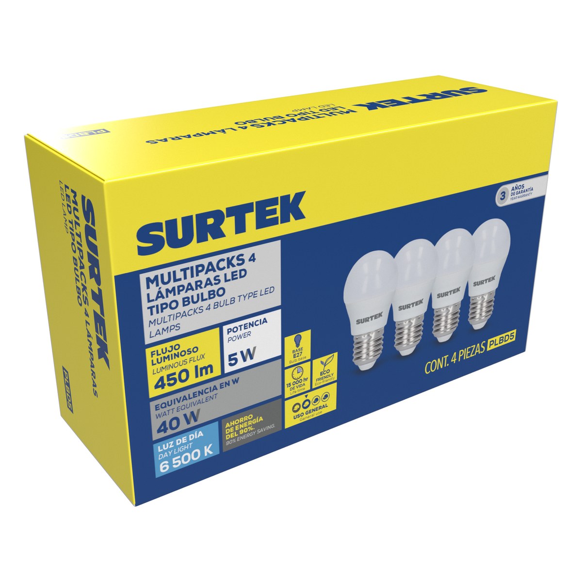 Paquete de 4 lámparas de LED tipo bulbo A19, 5 W luz de día Surtek - Imagen 2