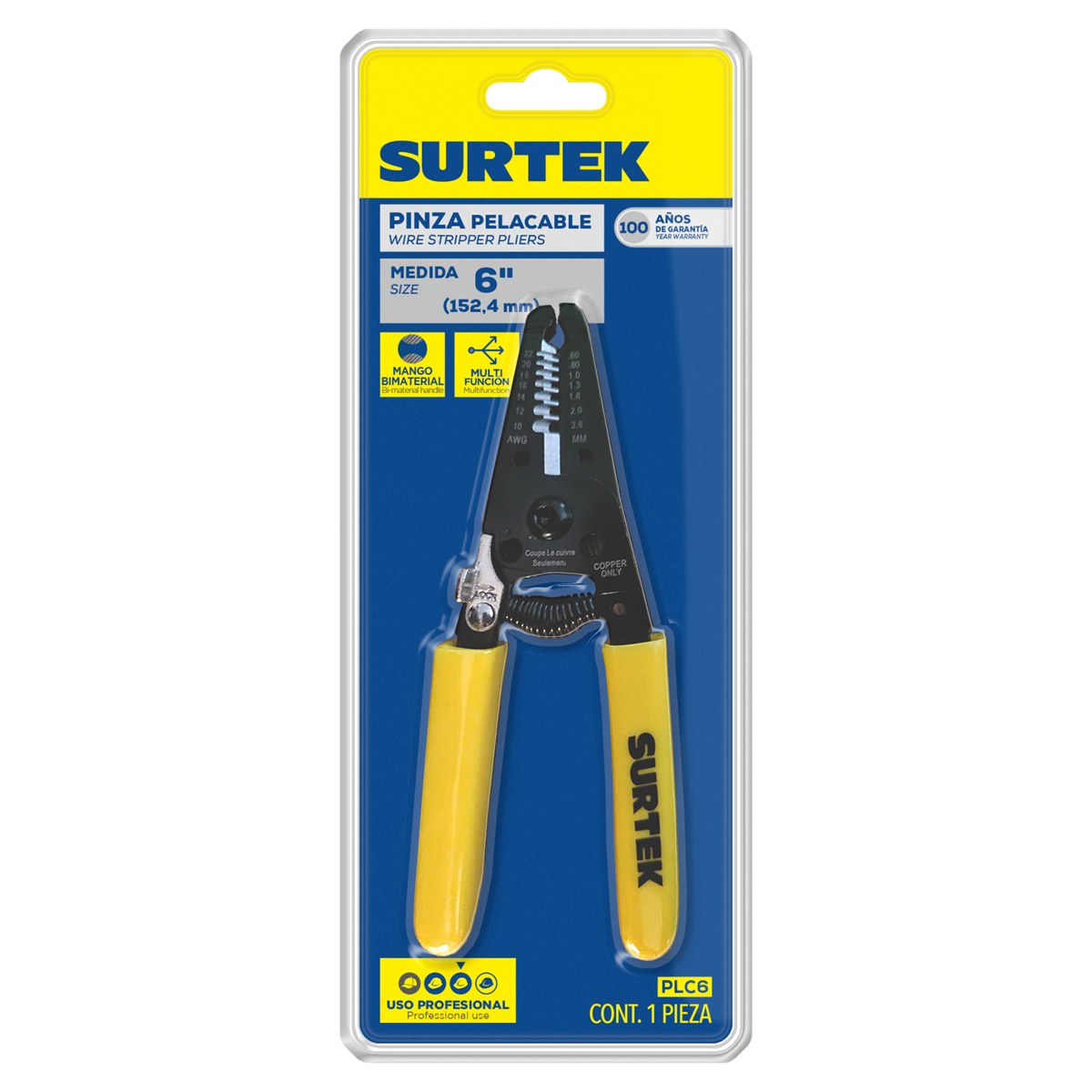Pinza pelacable 10-26 AWG de  6" Surtek - Imagen 2