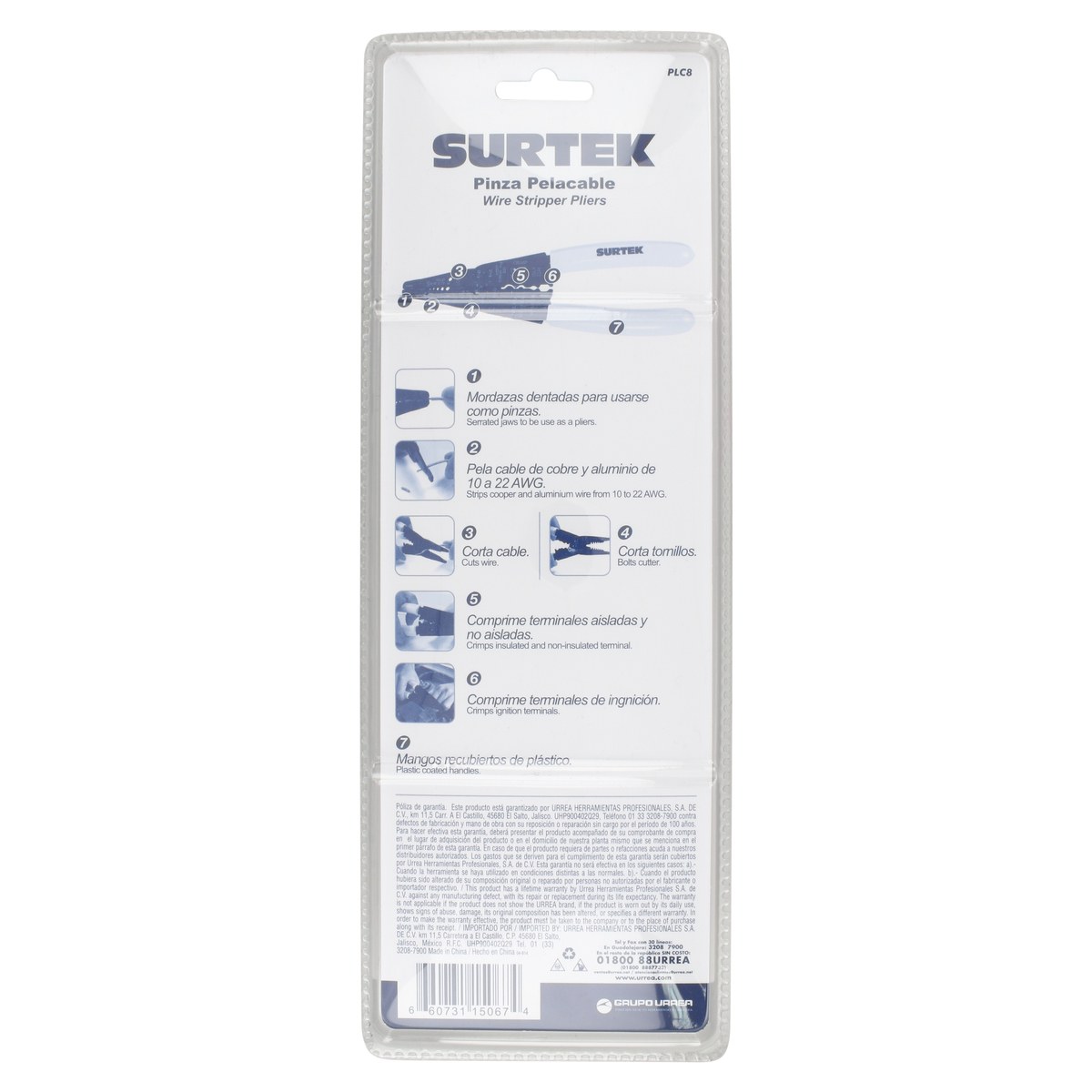 Pinza pelacable 10-22 AWG de  8" Surtek - Imagen 3