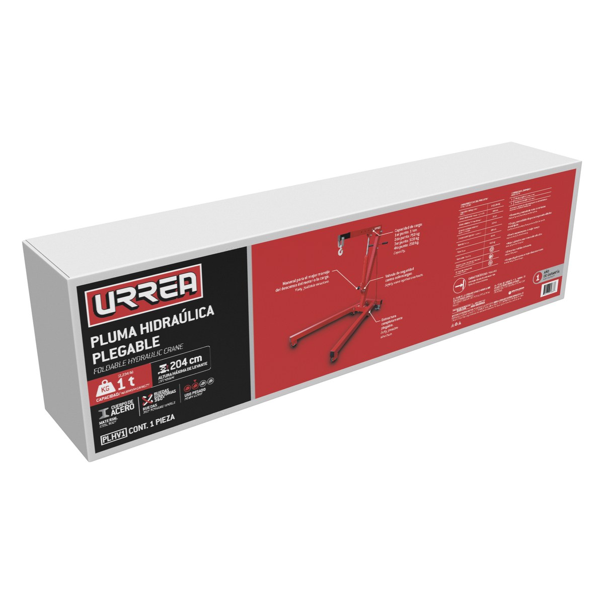 Pluma hidráulica plegable con patas V, 1 ton Urrea - Imagen 2
