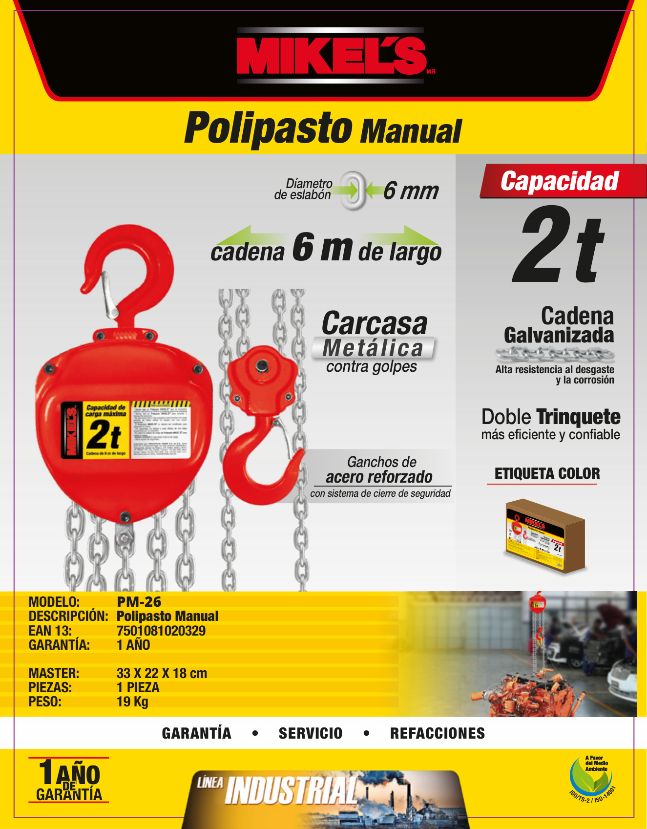 MIKELS PM-26 Polipasto manual (2 ton, cadena 6 mts) - Imagen 4