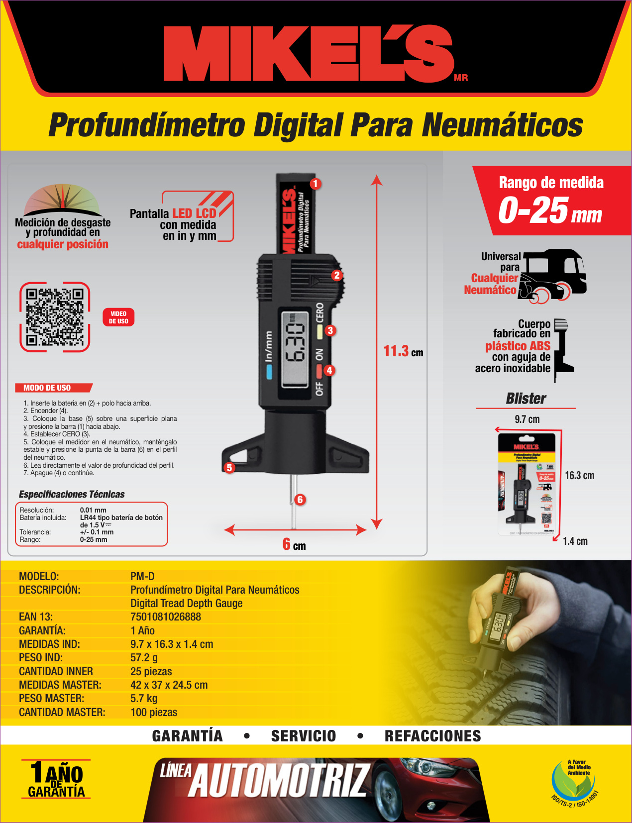 MIKELS PM-D Profundímetro digital para neumáticos - Imagen 2