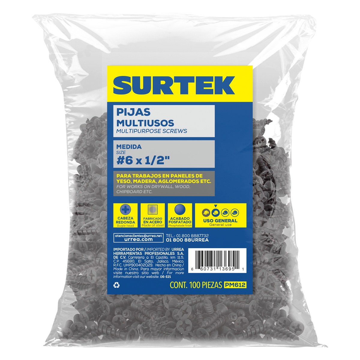Pija multiusos fosfatizada 1/2" x #6, 100 piezas Surtek - Imagen 2