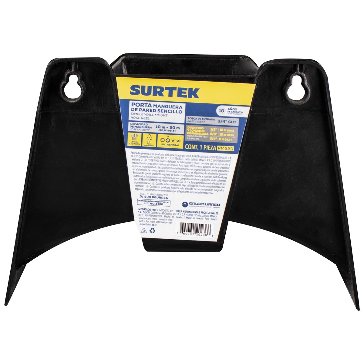 Porta manguera de pared plástico, capacidad de 20 m Surtek - Imagen 4
