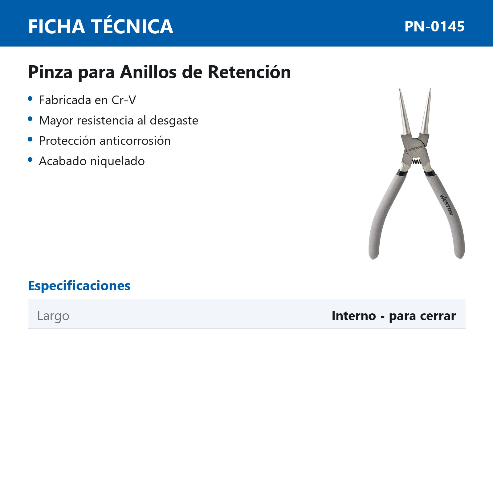 PINZAS PUNTA RECTA PARA ANILLOS INTERIOR 7" - Imagen 4