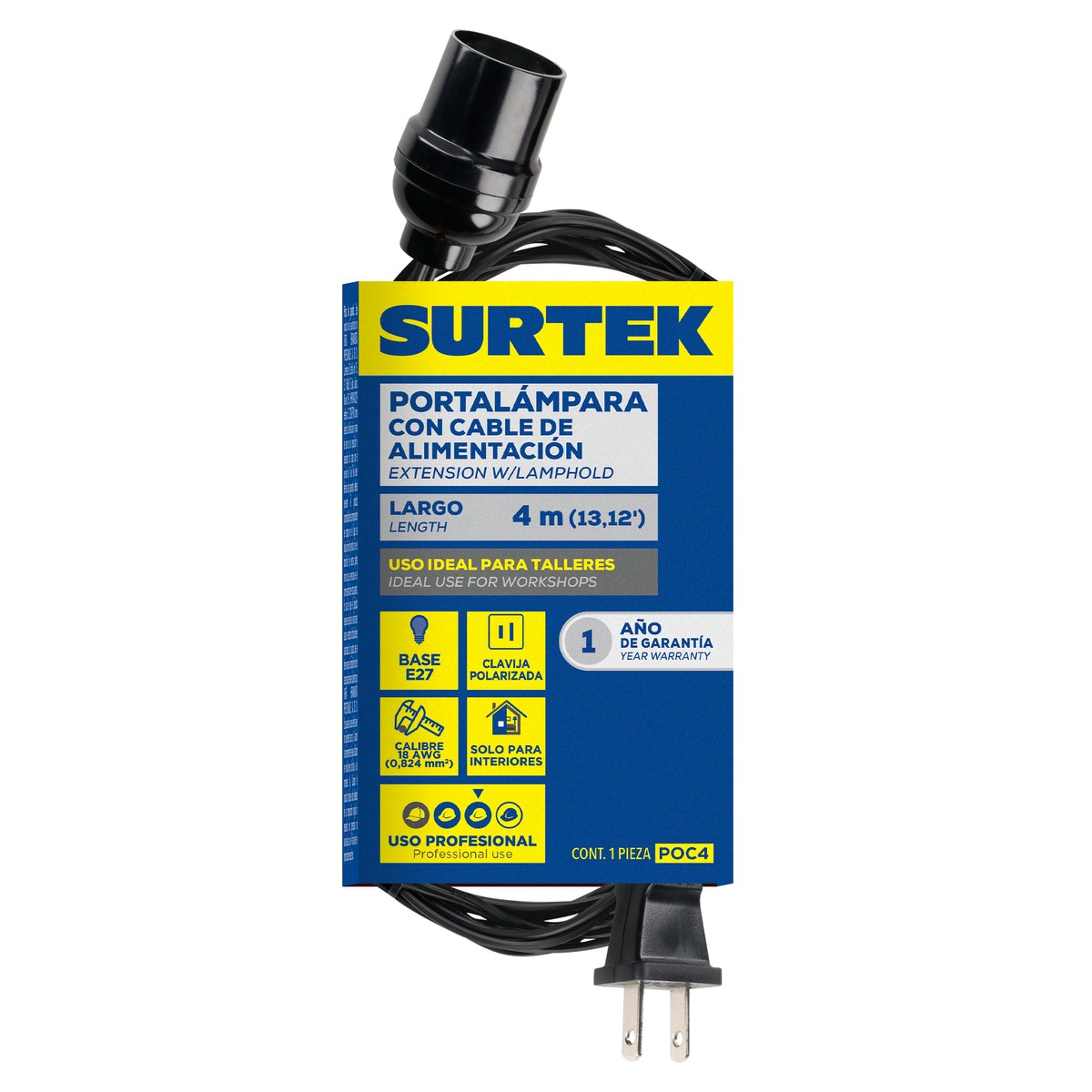 Portalámpara con cable de alimentación 2 x 18 4 m Surtek - Imagen 3