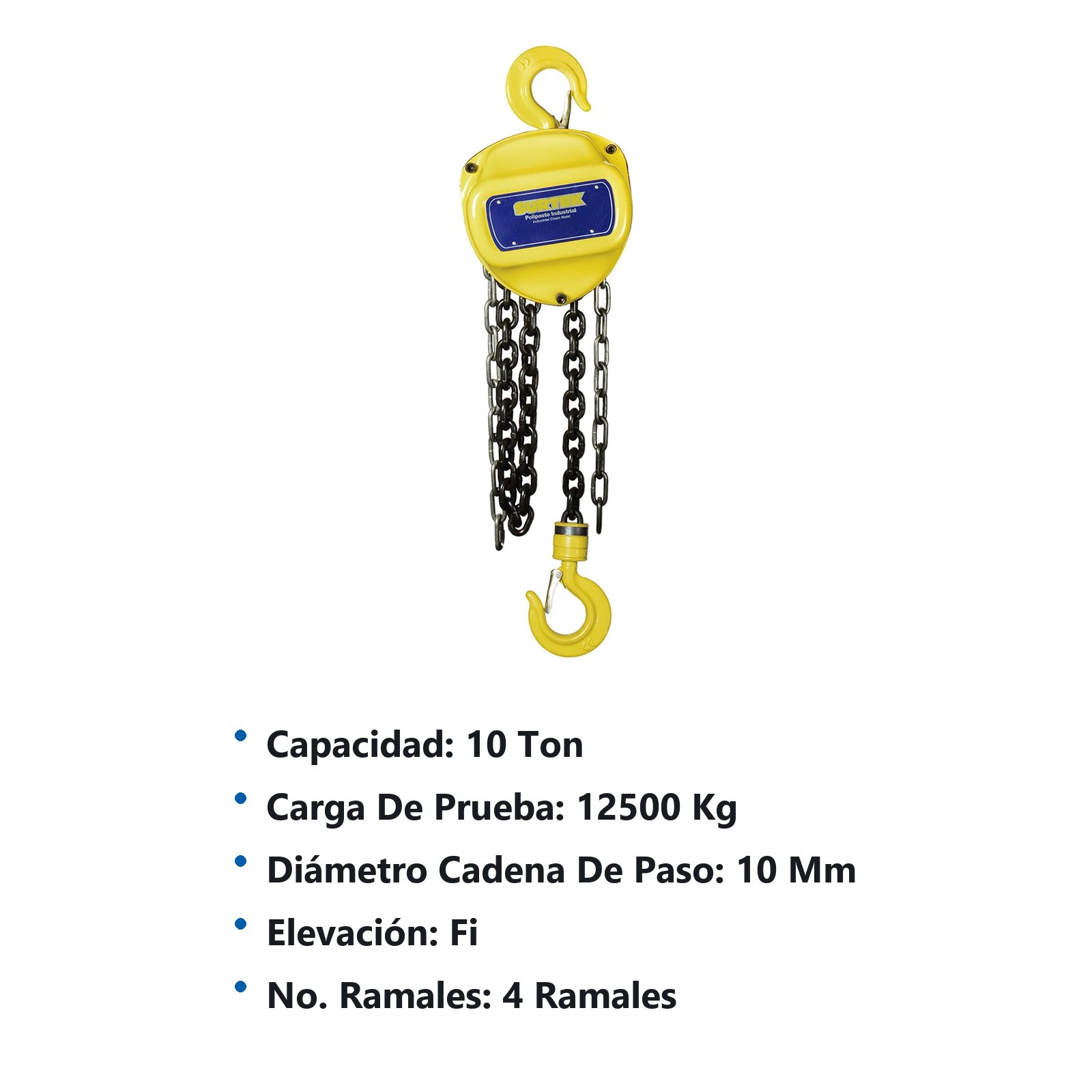 Polipasto manual 4 ramales, 10 ton, cadena 3 m Surtek - Imagen 2