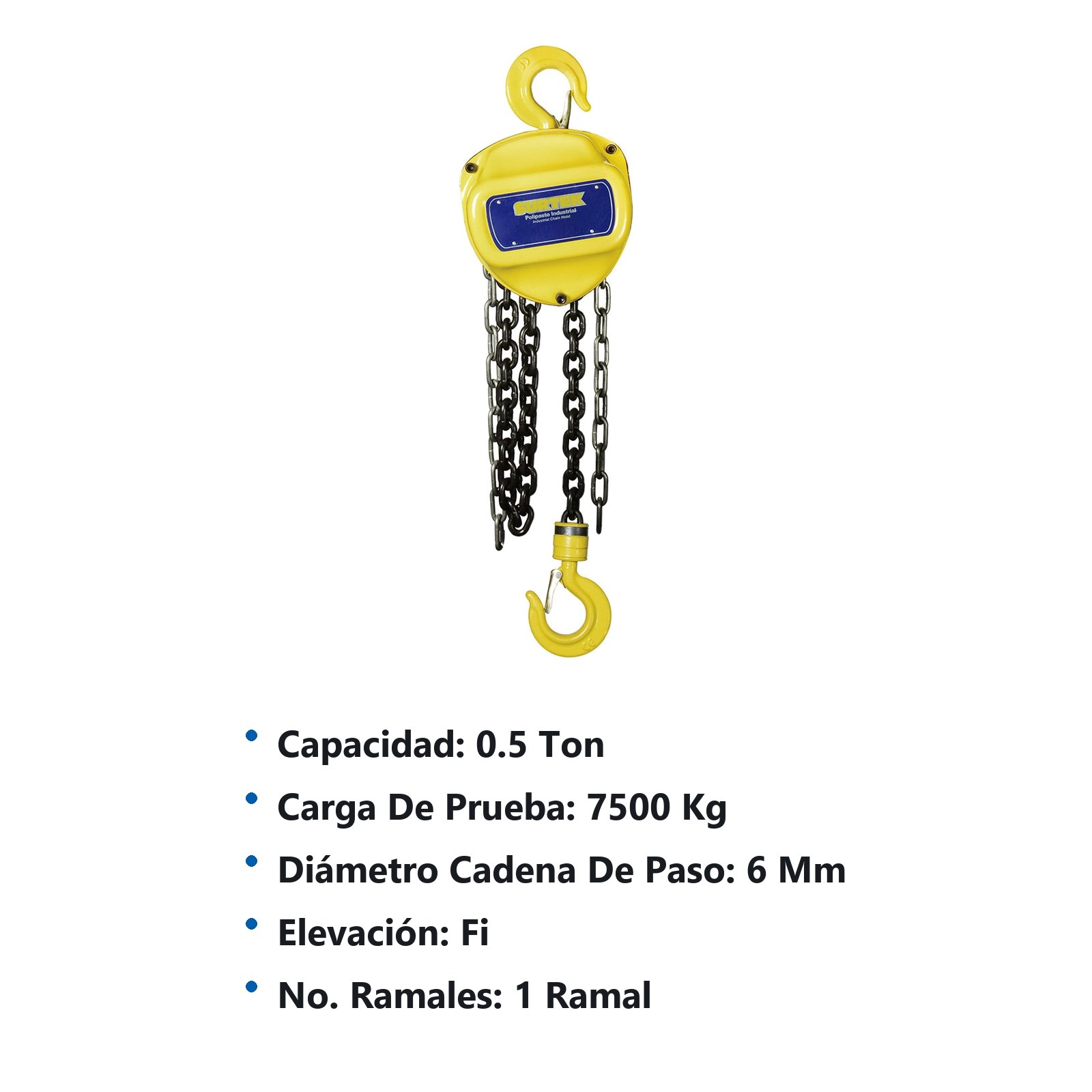 Polipasto manual 1 ramal, 0.5 ton, cadena 6 m Surtek - Imagen 2