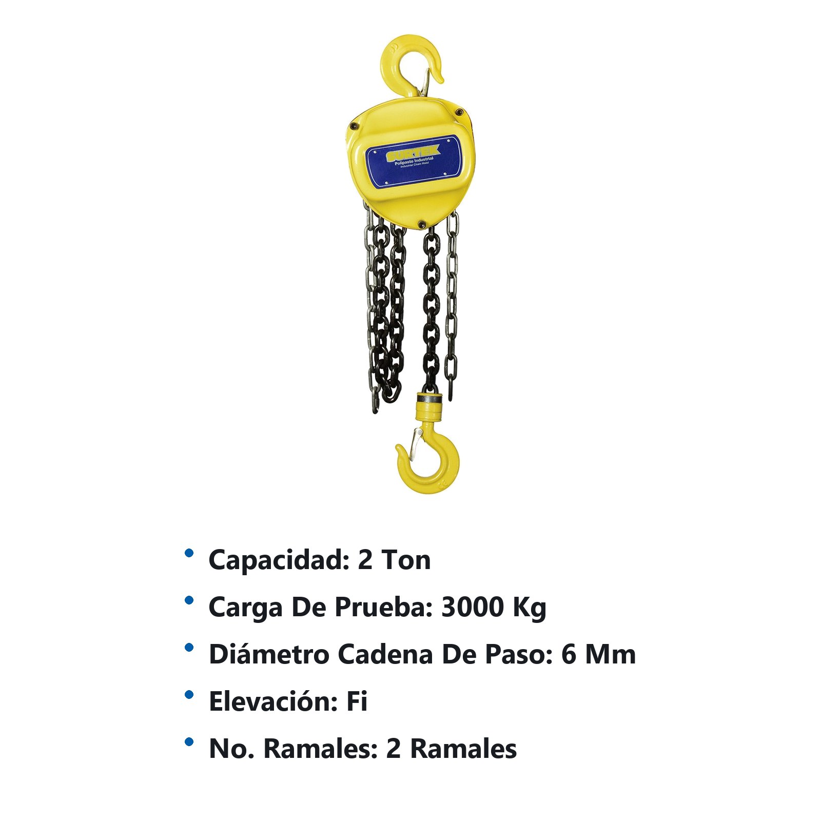 Polipasto manual 2 ramales, 2 ton, cadena 3 m Surtek - Imagen 2