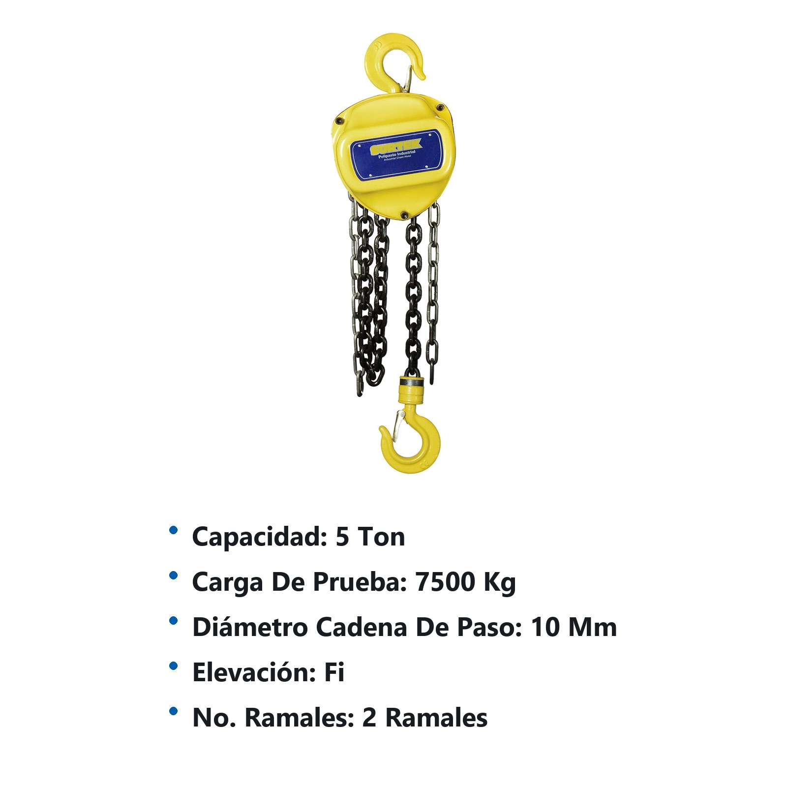 Polipasto manual 2 ramales, 5 ton, cadena 6 m Surtek - Imagen 2