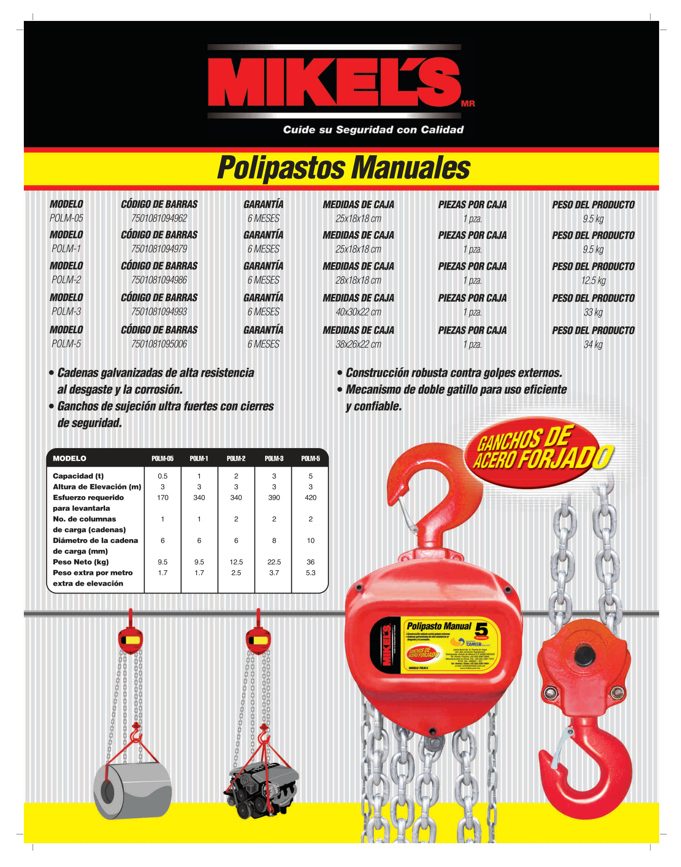 MIKELS POLM-2 Polipasto manual (2 ton, cadena 3 mts) - Imagen 4
