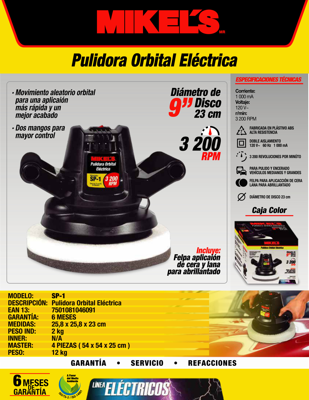 MIKELS POM-6 Pulidora orbital a una mano (6”, 3800 RPM) - Imagen 4