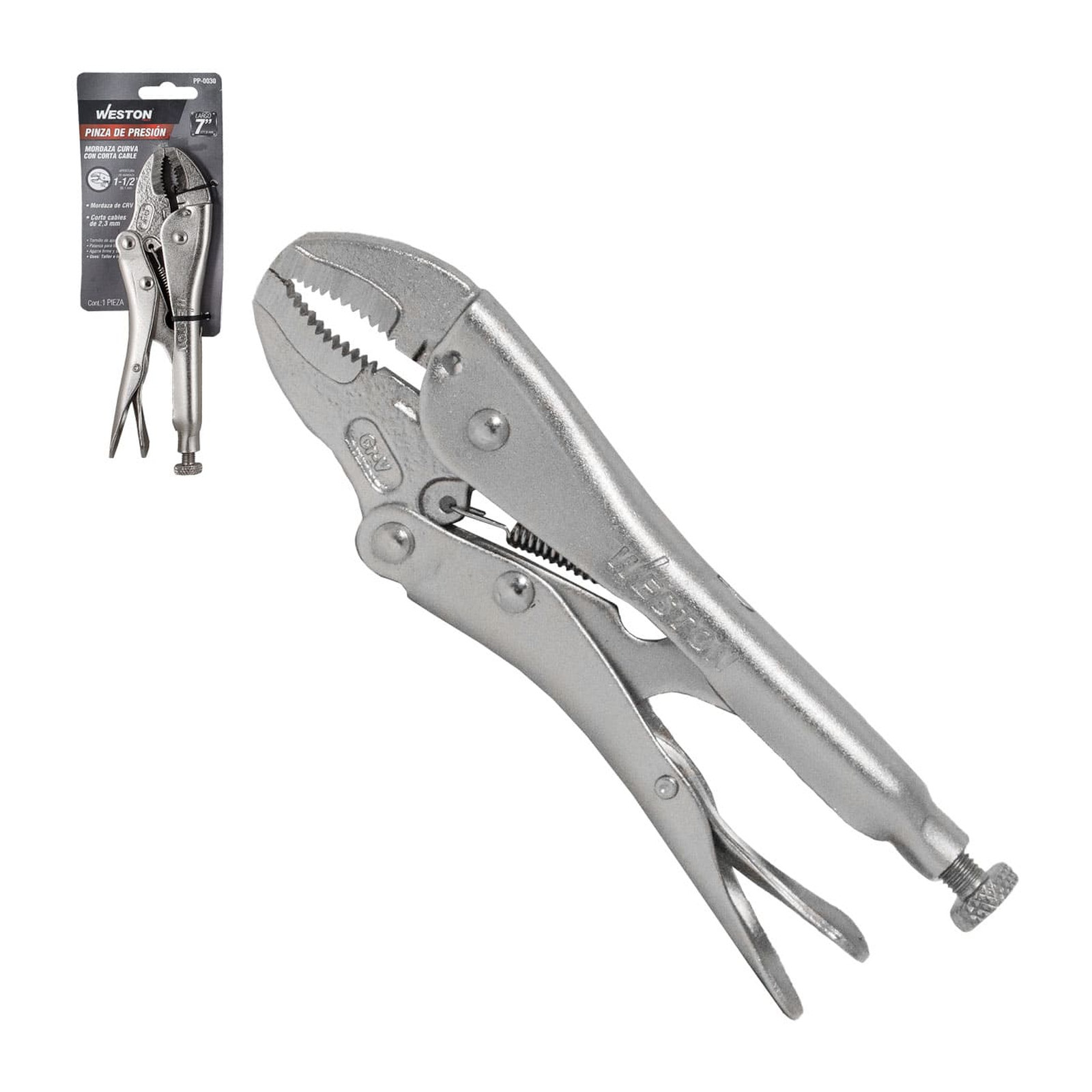 Pinza de Presión con Mordaza Curva y Cortacable 7" Acero CRV WESTON