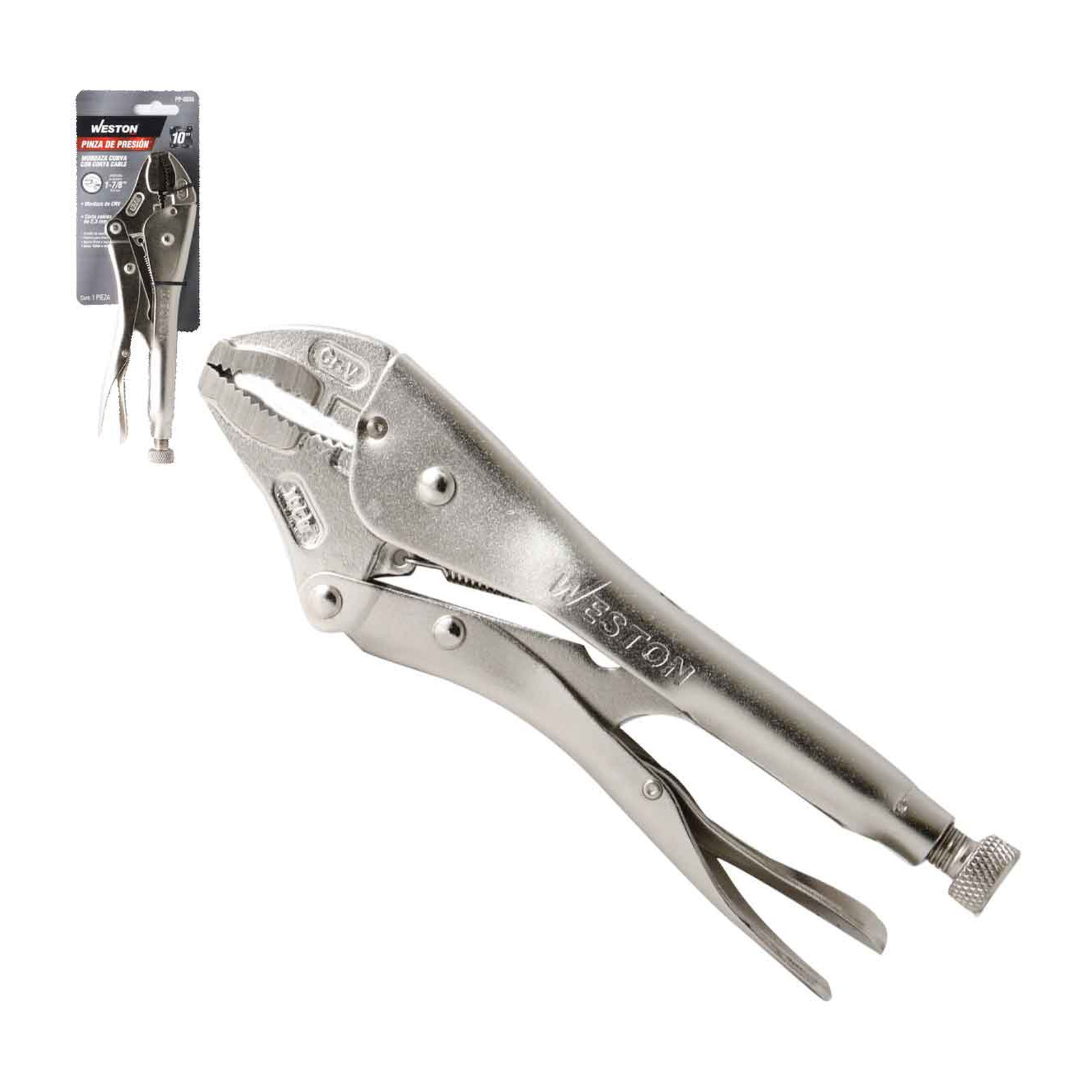 Pinza de Presión con Mordaza Curva y Cortacable 10" CRV Weston (10WR)