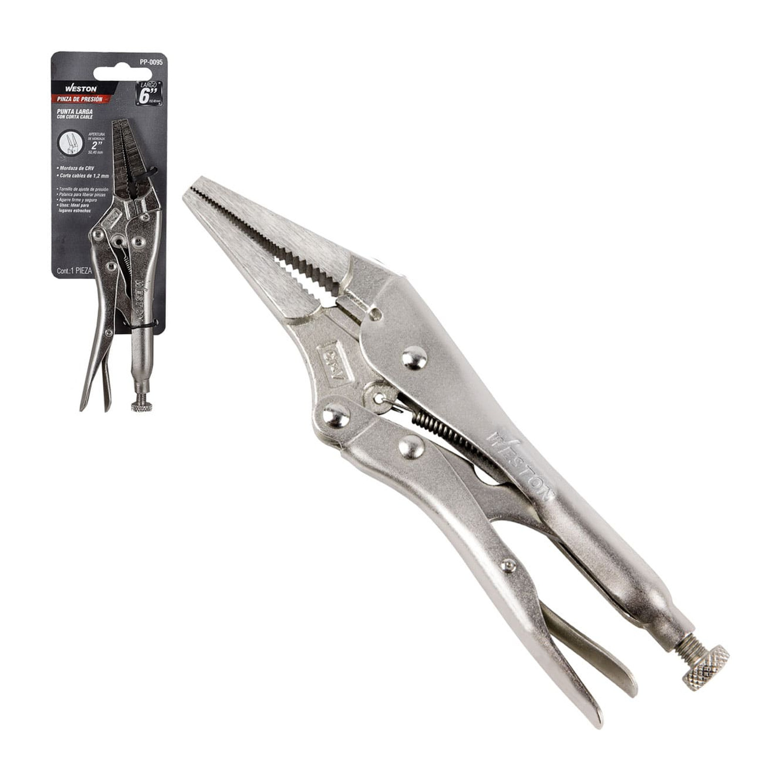 Pinza de Presión Punta Larga con Cortacable 6" WESTON