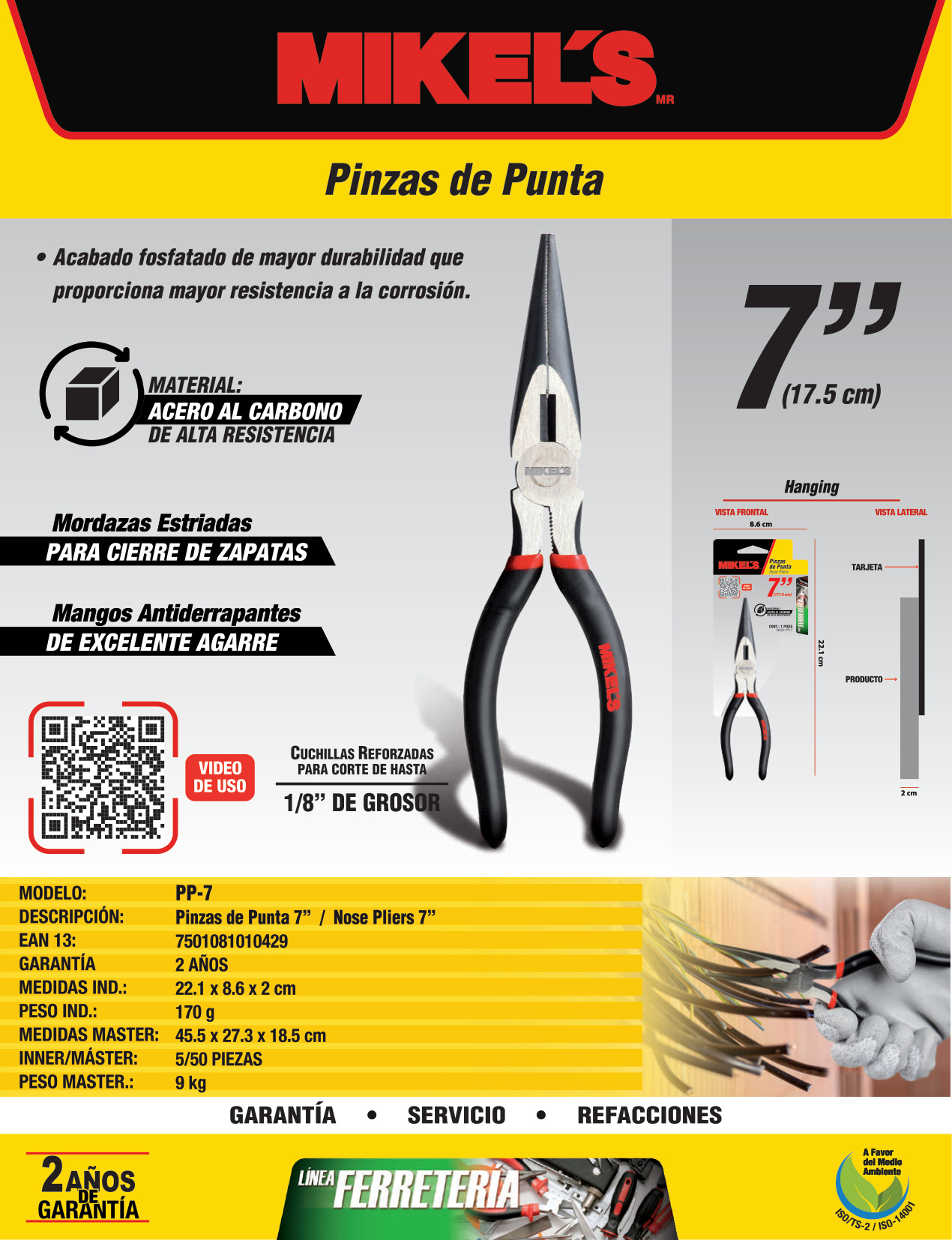 MIKELS PP-7 Pinzas de punta 7" - Imagen 4
