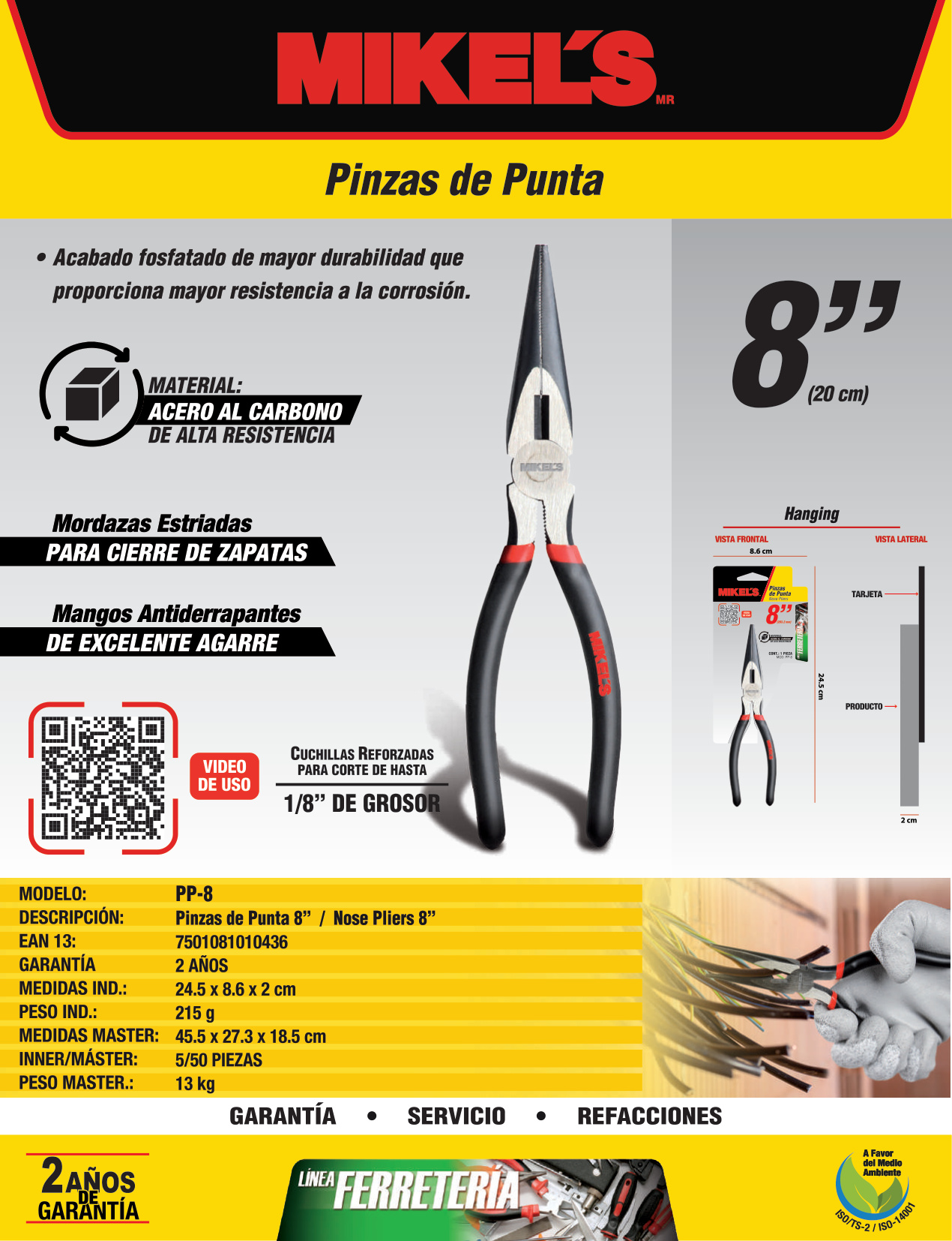 MIKELS PP-8 Pinzas de punta 8" - Imagen 2