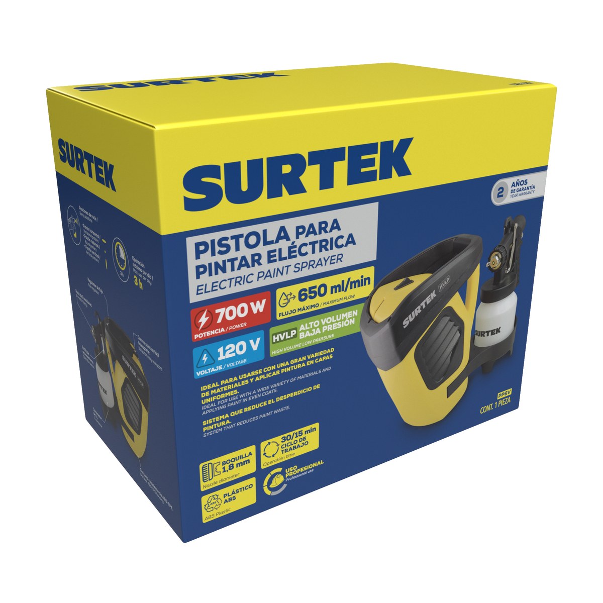 Pistola eléctrica para pintar 600 W 127 V alto volumen Surtek - Imagen 2
